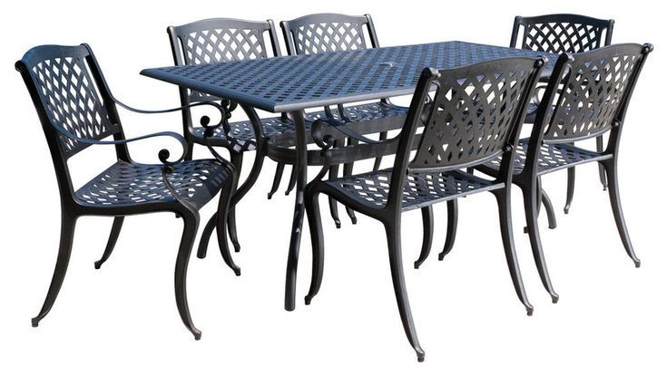 Gdf Studio Marietta Outdoor 7-Piece Cast Aluminum Black Sand Dining Set ... with Gdf Studio Marietta Outdoor 5-Piece Cast Aluminum Dining Set