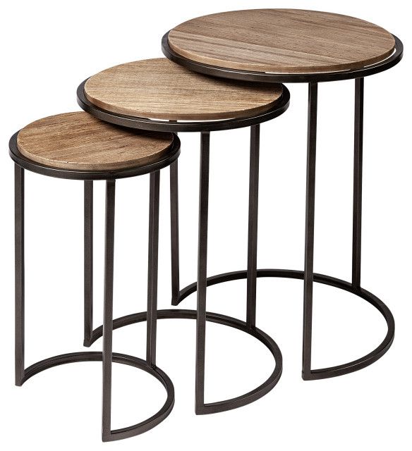 Glover Medium Brown Solid Wood W/ Black Metal Base Nesting Accent ... in Glover Medium Brown Solid Wood W/ Black Metal Base Nesting Accent Tables