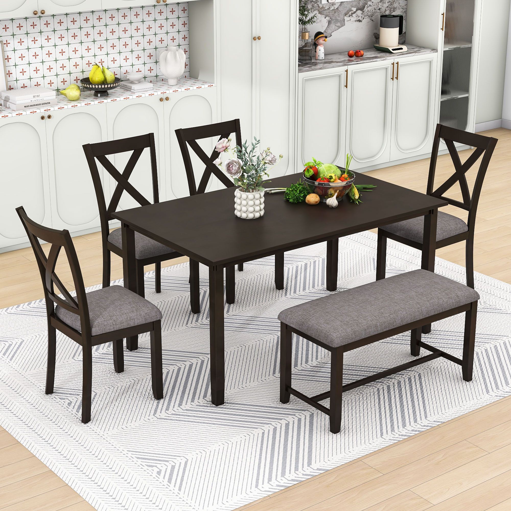 Gracie Oaks 6-Piece Dining Sets With Rectangular Table, Four Cross Back ... within Understanding the Benefits of Composite Concrete Dining Set Materials