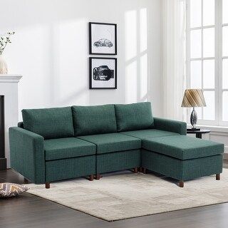 Green Chic 3+1 Piece Linen Modular Sectional Sofa Set With Versatile Ottoman Configurations ... for Embrace Cozy Comfort The Beauty of Green Crocheted Sectional Sofas