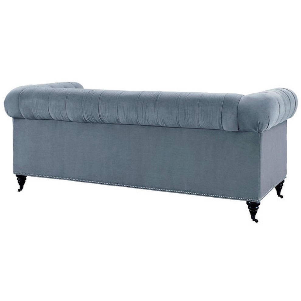 Grey Velvet Chesterfield Sofa Rolled Arms Nail Head Trim Button Tufted inside Velvet Sofa With Button Tufted, Gray