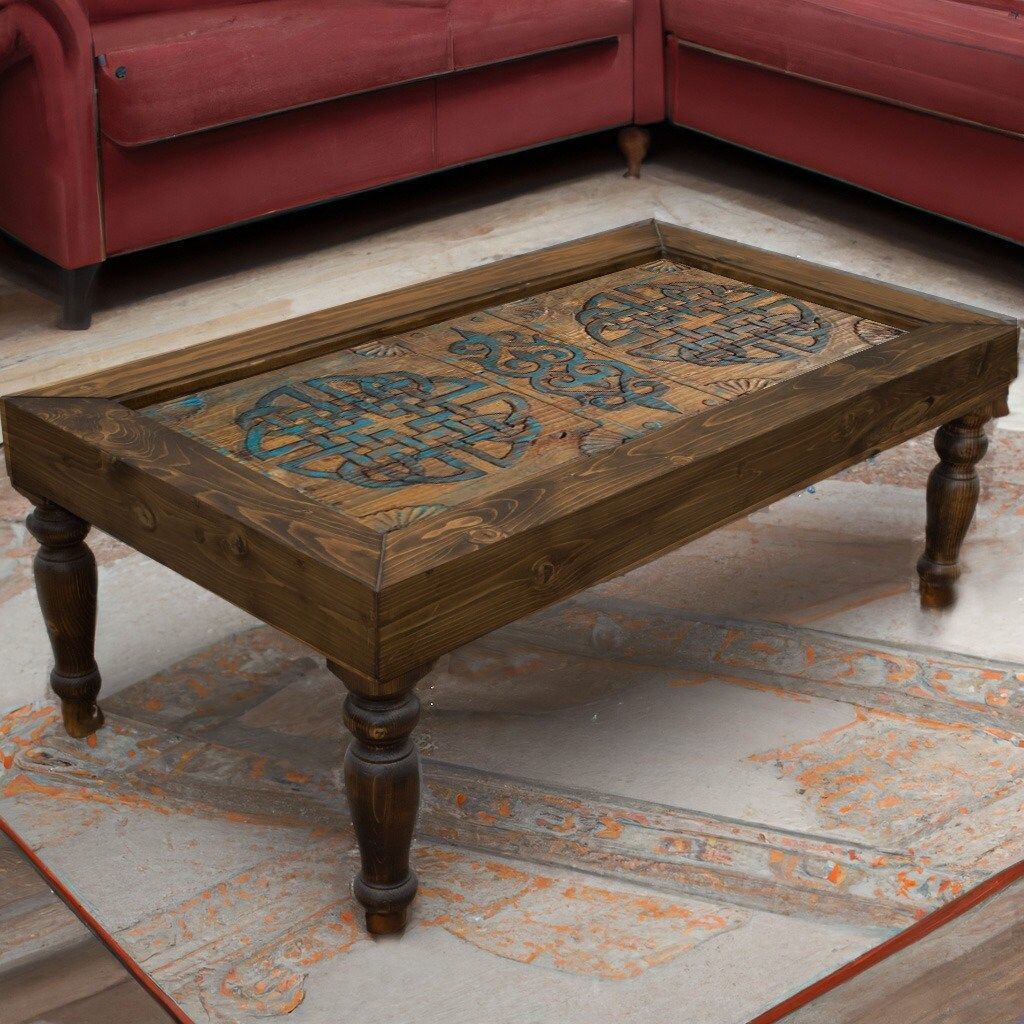 Hand-Carved Solid Wood Coffee Table, Farmhouse Coffee Table, Sofa Table ... regarding 30" Round 2 Piece Wood Coffee Table Set Carved Floral Design Antique White