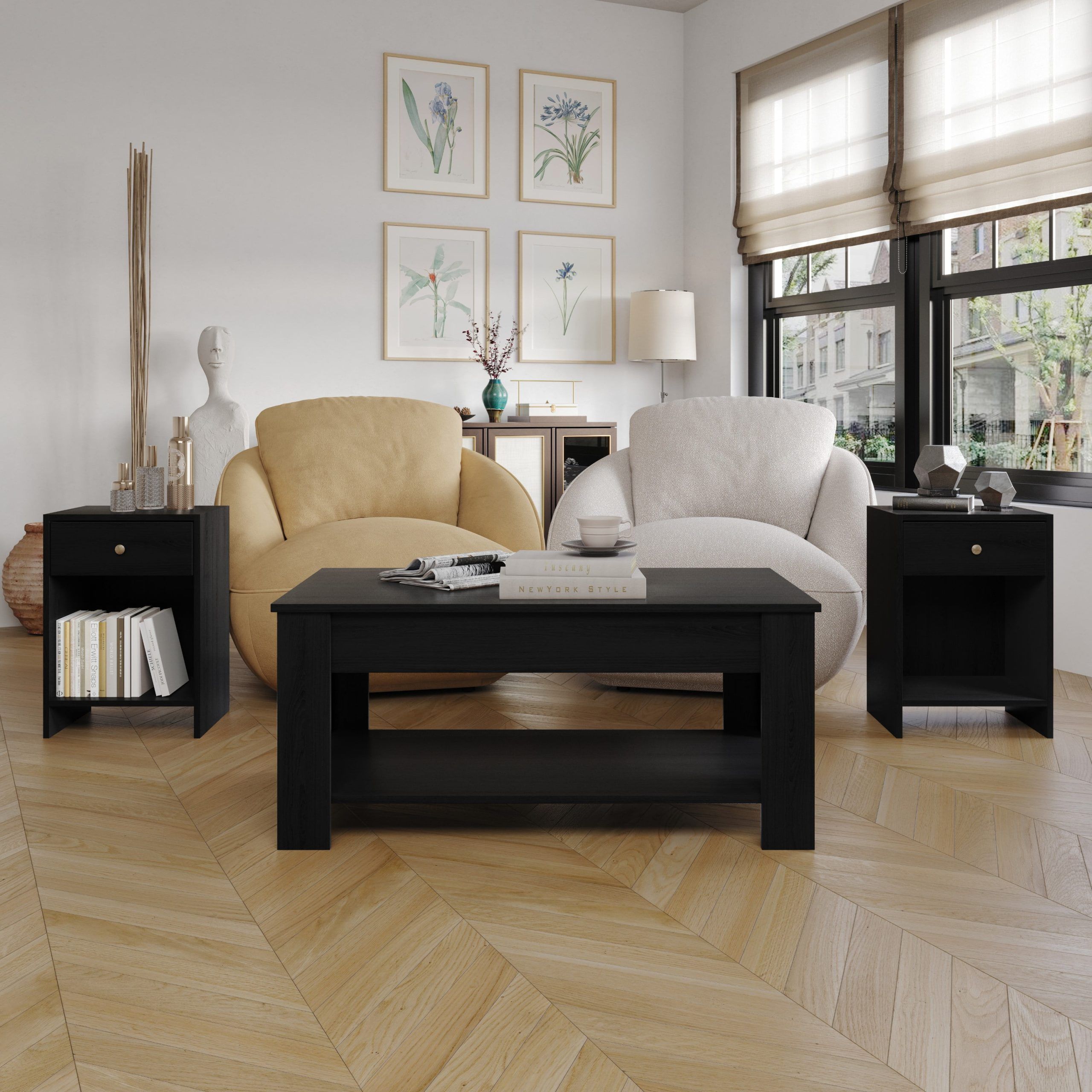 Home Design Magnolia 3 Piece Coffee Table Set - Includes Coffee Table With Lift-Up Top And 2 End ... in How the Maysville Black Table Set Enhances Your Home Decor