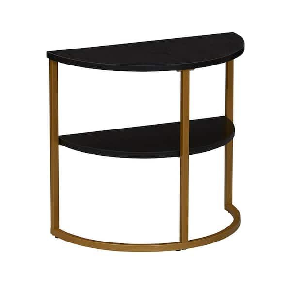 Household Essentials 19.48 In. Black Half-Moon Particle Board Accent End Table With Gold Frame ... with regard to Homeroots 32.5" Particle Board Accent Table With Black Legs