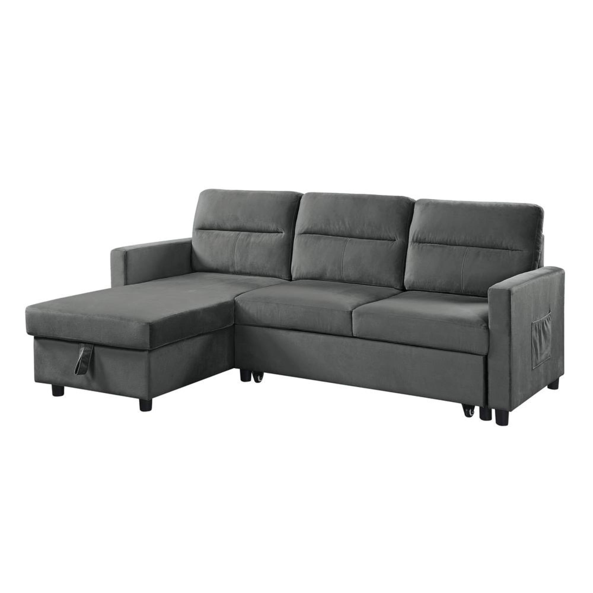 Ivy Dark Gray Velvet Reversible Sleeper Sectional Sofa With Storage ... intended for Ivy Light Gray Velvet Reversible Sleeper Sectional Storage Chaise Sidepocket