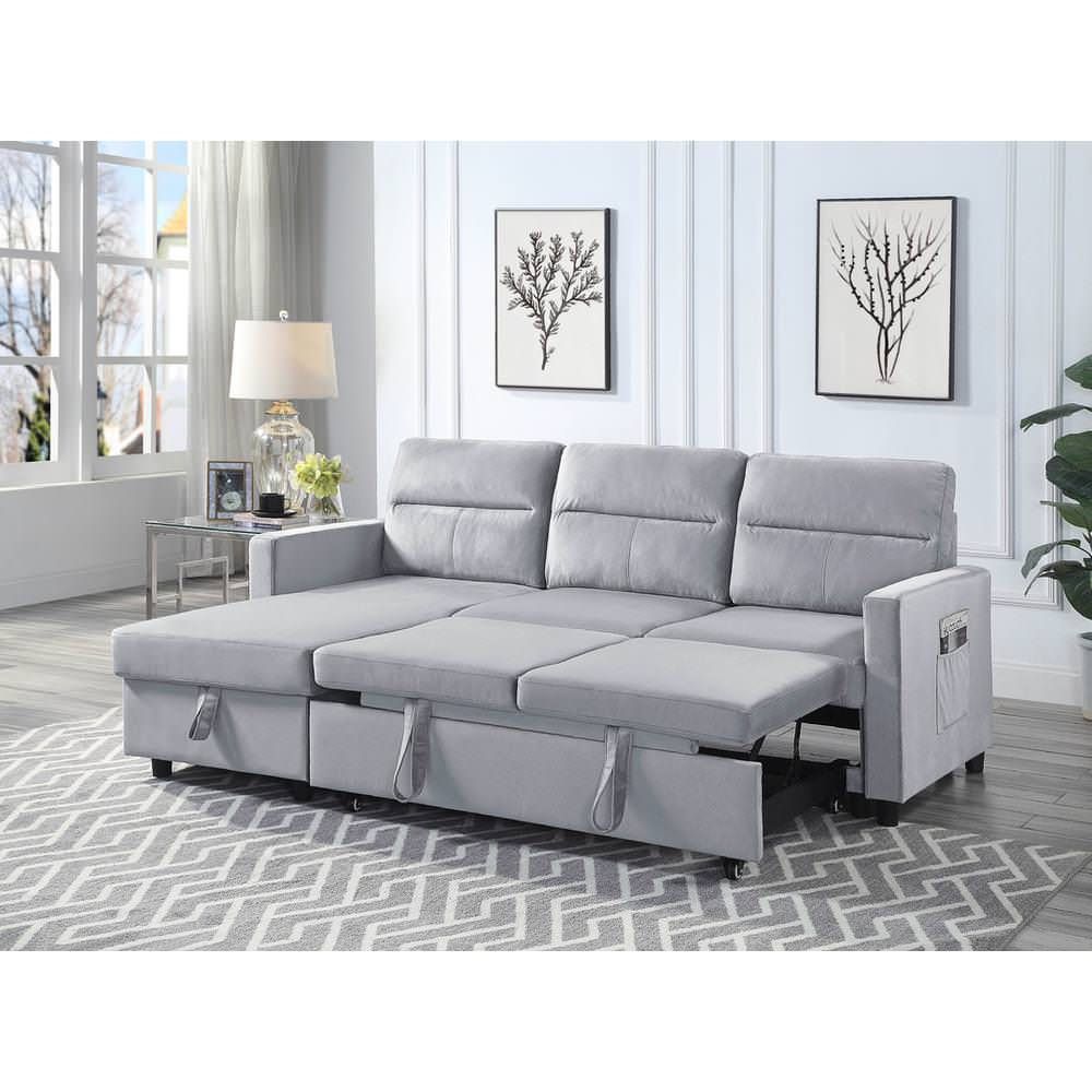 Ivy Light Gray Velvet Reversible Sleeper Sectional Sofa With Storage ... in Comfort Meets Convenience Ivy Light Gray Velvet Sectional Insights