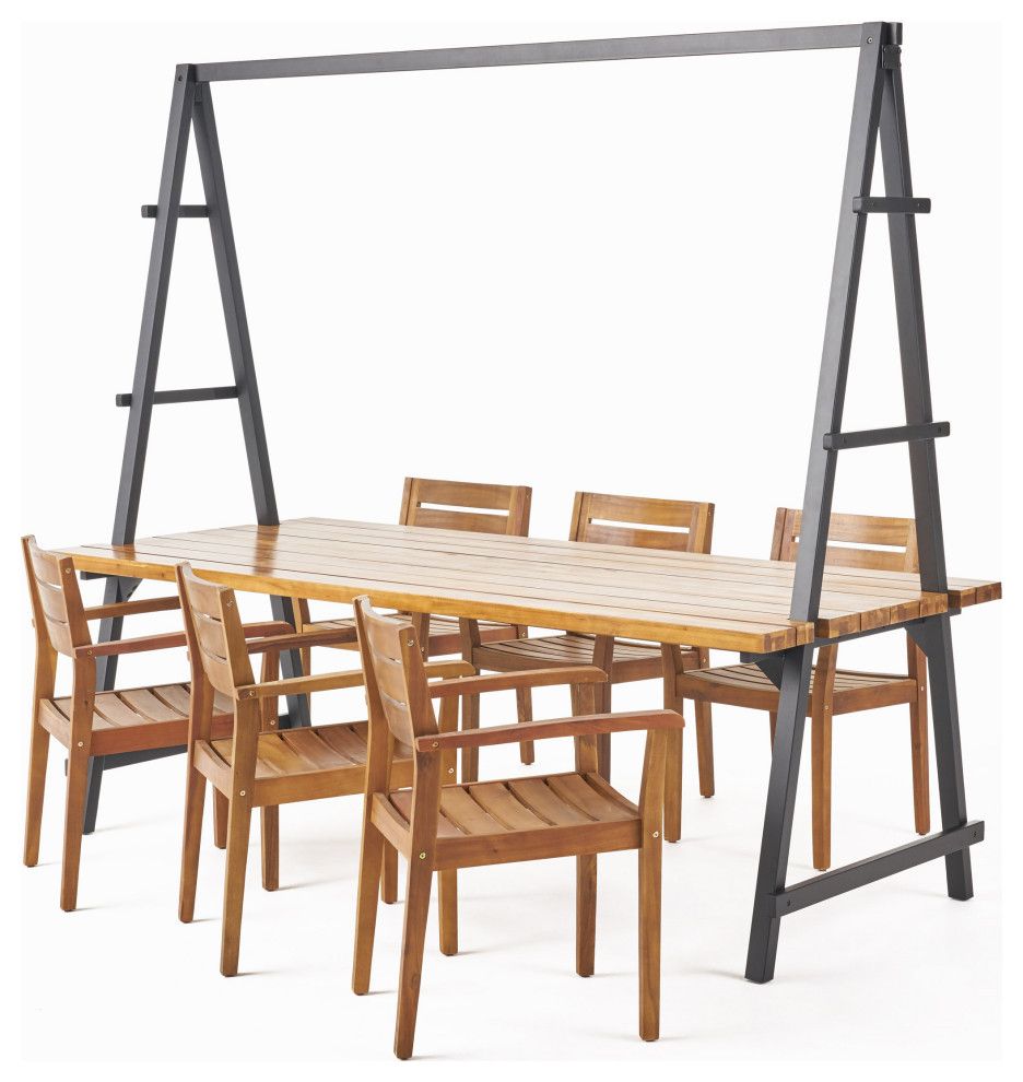 Jenny Outdoor Acacia Wood And Iron Planter Dining Set - Industrial ... inside Understanding the Care and Maintenance of Your Jenny Outdoor Planter Set