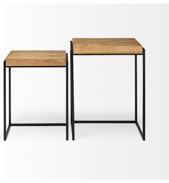Karissa Light Brown Solid Wood W/ Black Metal Base Square Nesting ... pertaining to Glover Medium Brown Solid Wood W/ Black Metal Base Nesting Accent Tables