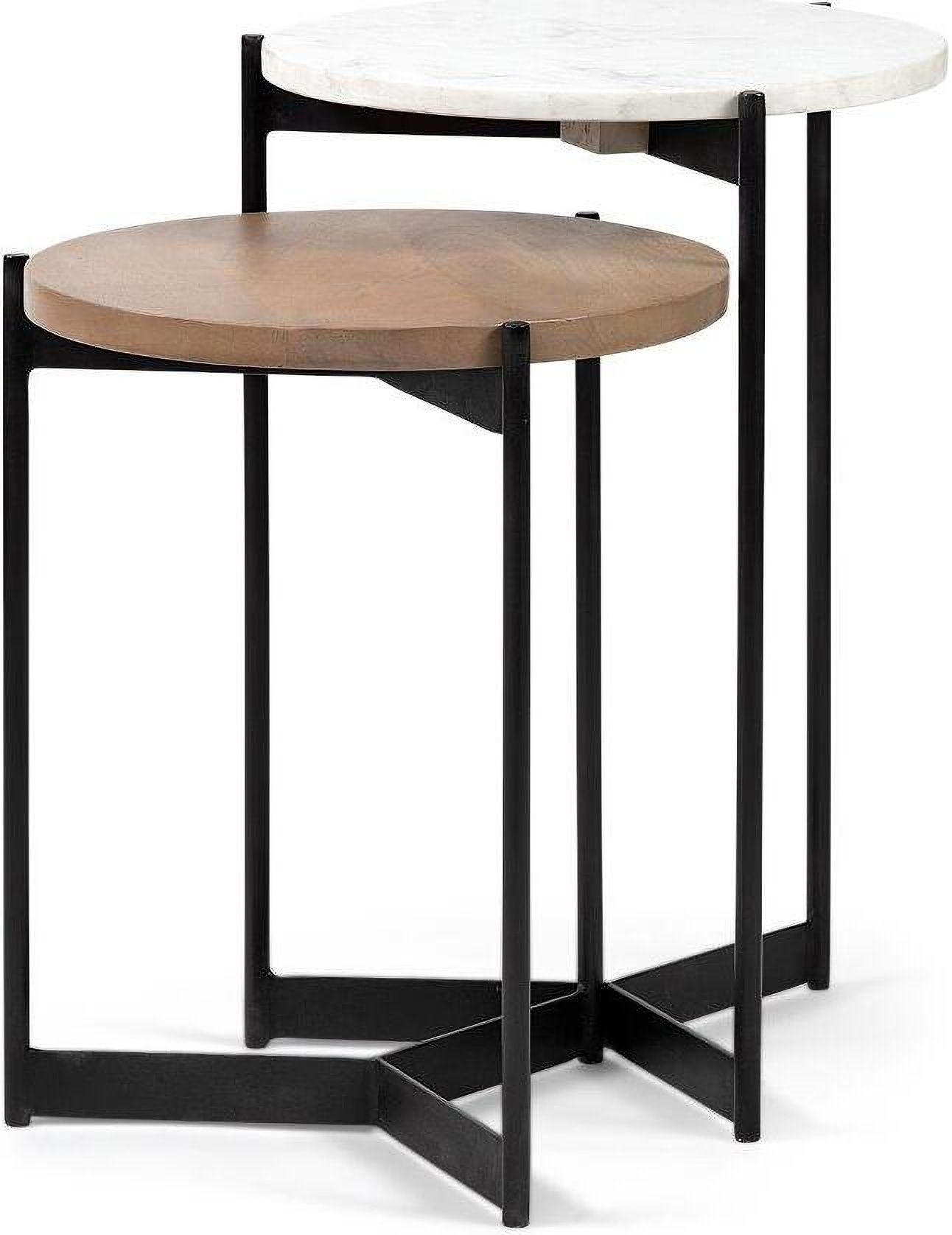Larkin Ii Marble And Medium Brown Wood Round Tabletop Nesting Side ... with Larkin II Nesting Tables Exploring Their Unique Design and Functionality
