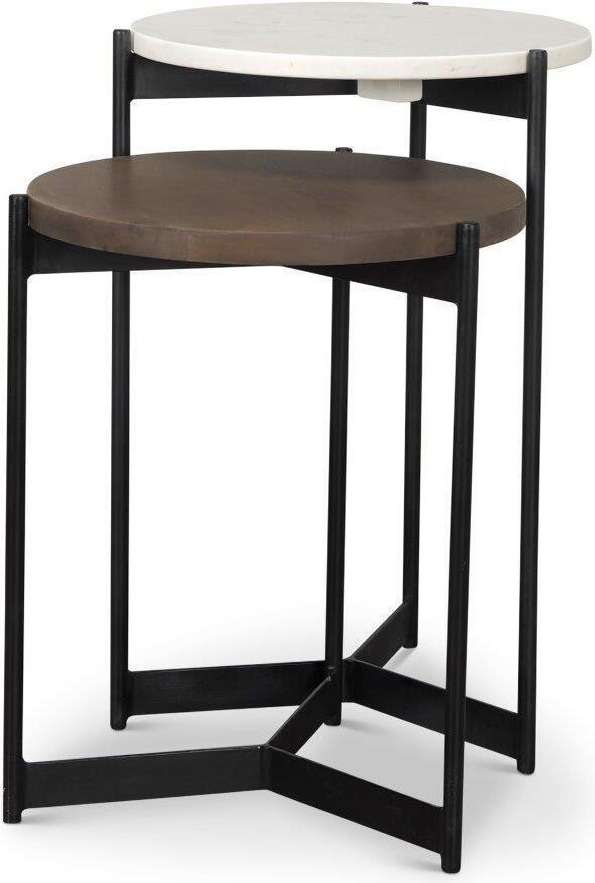 Larkin Marble And Dark Brown Wood Tabletop Nesting Side Tables By ... intended for Lynda Nesting Tables, Dark Brown