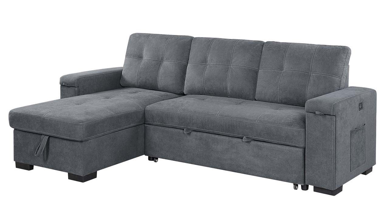 Latitude Run® Toby 95" Gray Woven Fabric Reversible Sleeper Sectional Sofa With Storage Chaise ... within Toby Woven Fabric Reversible Sleeper Sectional With Storage, Cupholder, Gray