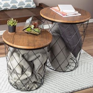 Lavish Home Gray 2-Piece Nesting Veneer Metal And Wood Round Accent ... for Understanding the Craftsmanship Behind Brass Bone Veneer Table Sets