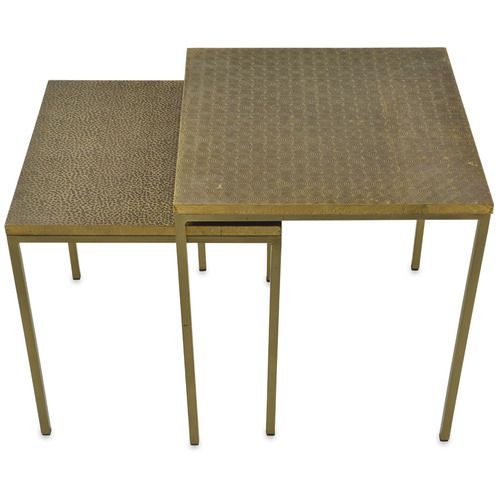 Lifestyle Traders 2 Piece Brass Square Nesting Side Table Set | Temple ... regarding Understanding the Craftsmanship Behind Brass Bone Veneer Table Sets
