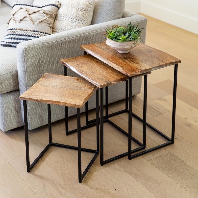 Live-Edge Reclaimed Wood Nesting Tables, Set Of 3 in Troika Nesting Table Set Of 3