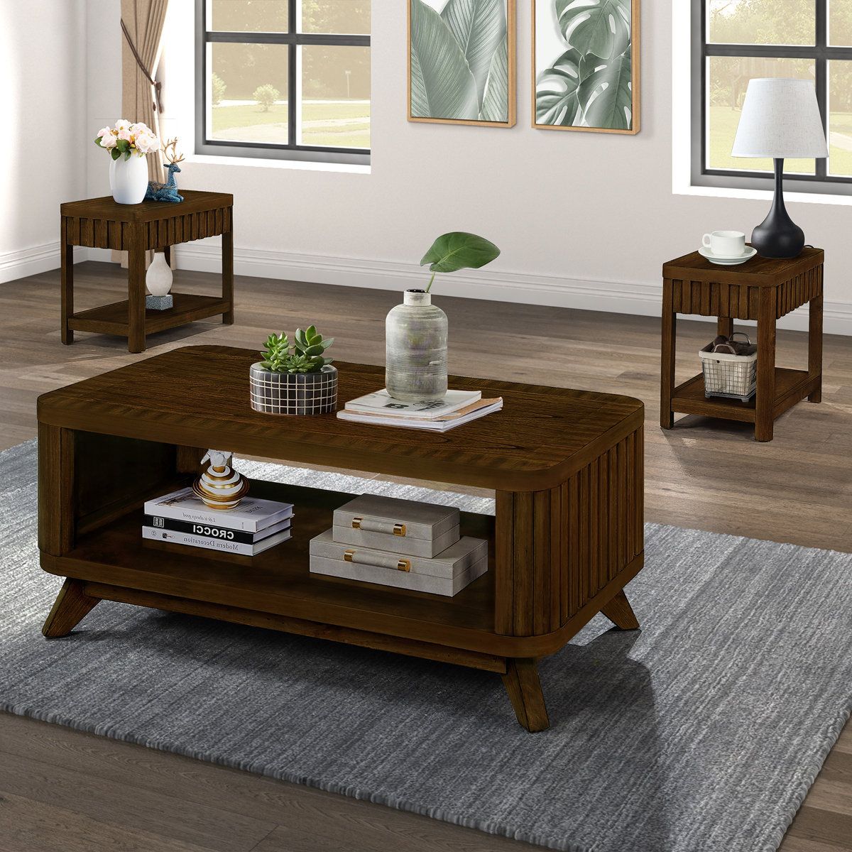 Loon Peak® Rectangular Living Room Coffee Table Set, 3-Piece Living ... intended for 3 Piece Coffee Table Set With Coffee Table And Set Of 2 End Tables In Gold