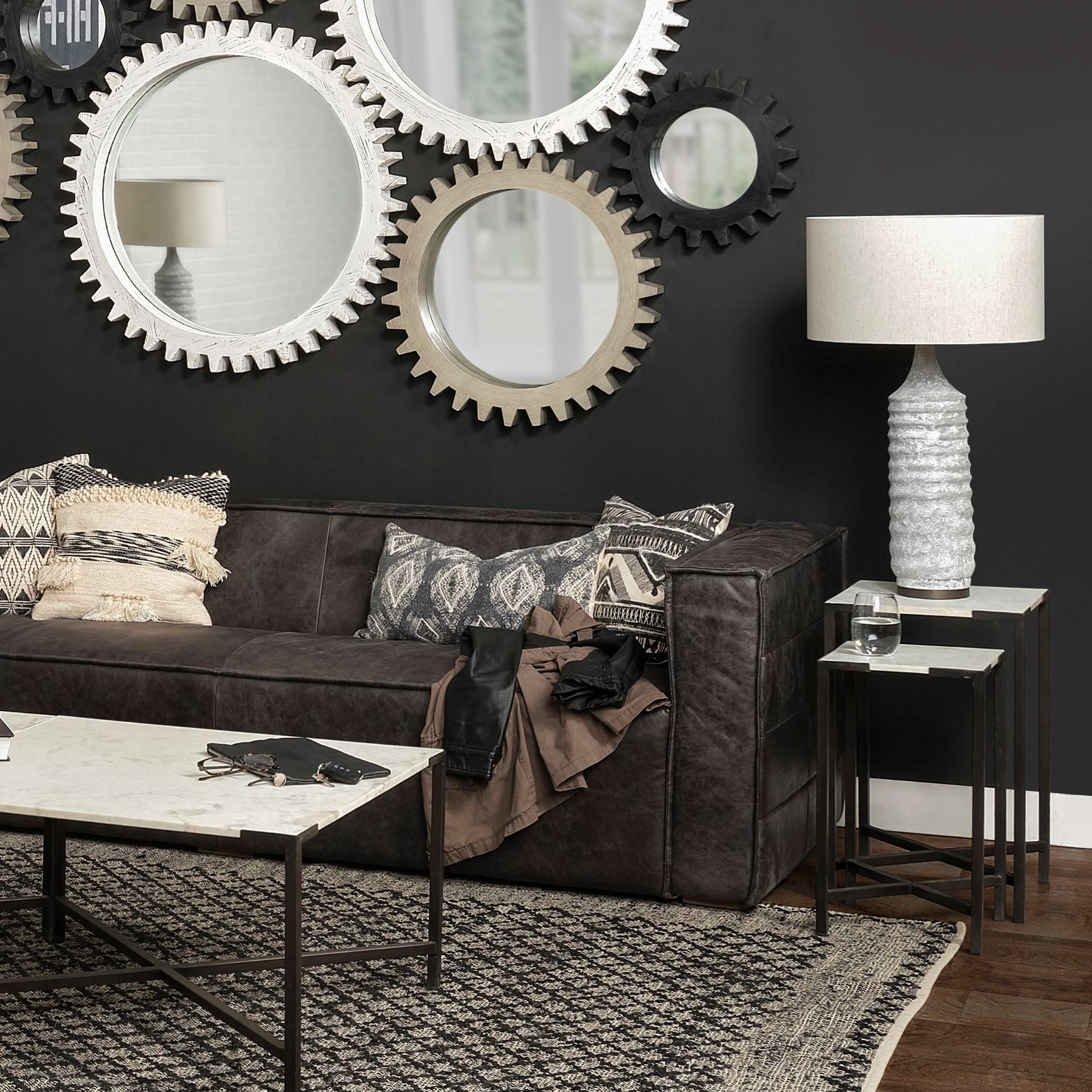 Lucas Iii (Set Of 2) 15L X 15W; 12L X 12W White Marble With Black Iron ... with Lucas Iii, 2-Piece White Marble With Black Iron Frame Accent Table Set