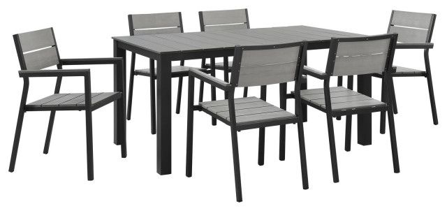 Maine 7-Piece Outdoor Aluminum Dining Set - Transitional - Outdoor ... within Maine 7-Piece Outdoor Aluminum Dining Set, Brown Gray