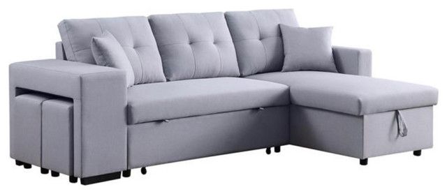 Maklaine Linen Fabric Reversible Sleeper Sectional Storage Chaise Stool ... regarding Maklaine Gray Linen Fabric Reversible Sleeper Sofa Storage Chaise