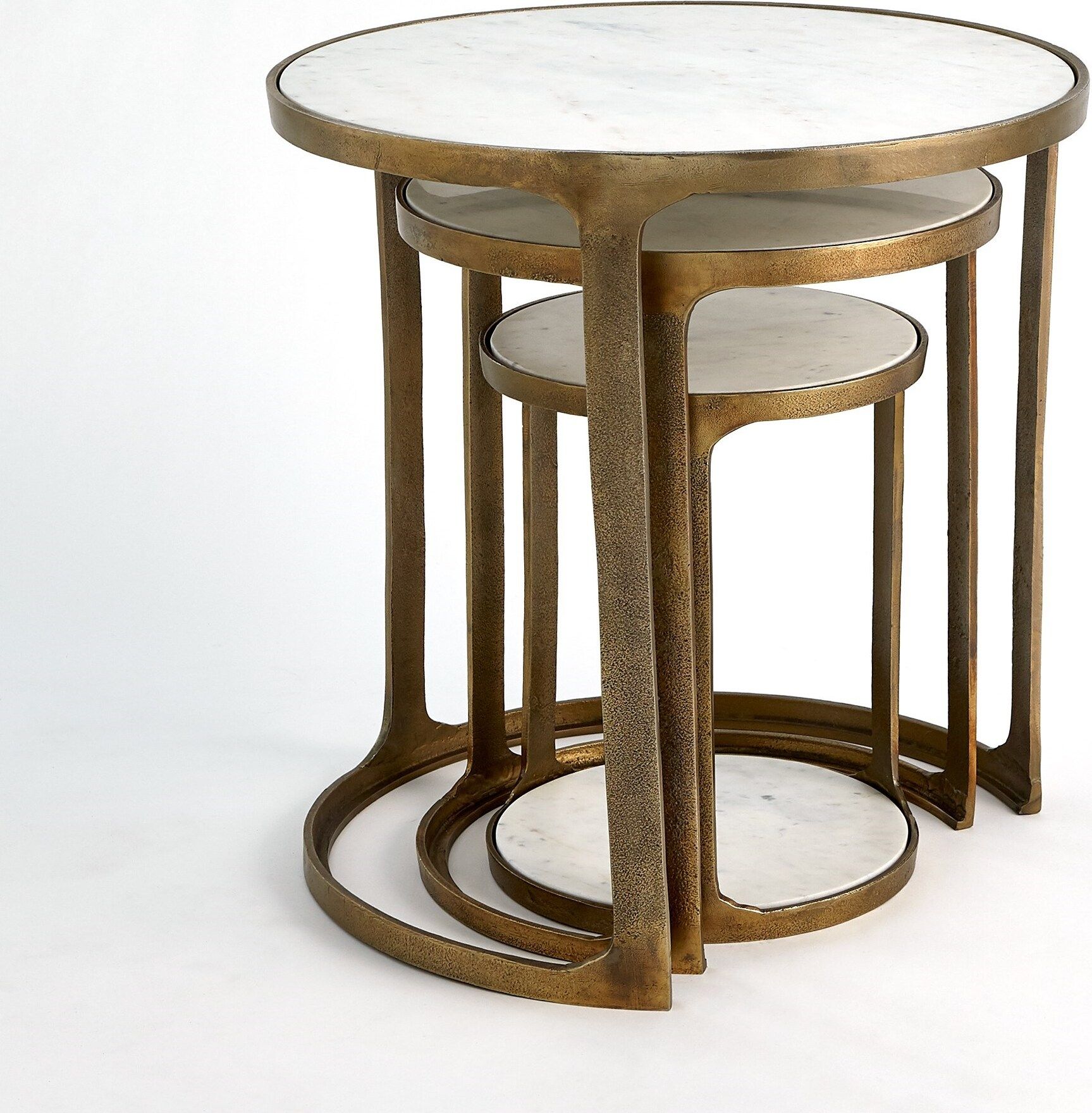 Marble Top Nesting Tables Set Of 3 In Brass By Global Views | 1Stopbedrooms in The Versatility of Brass Nesting Tables A Design Deep Dive
