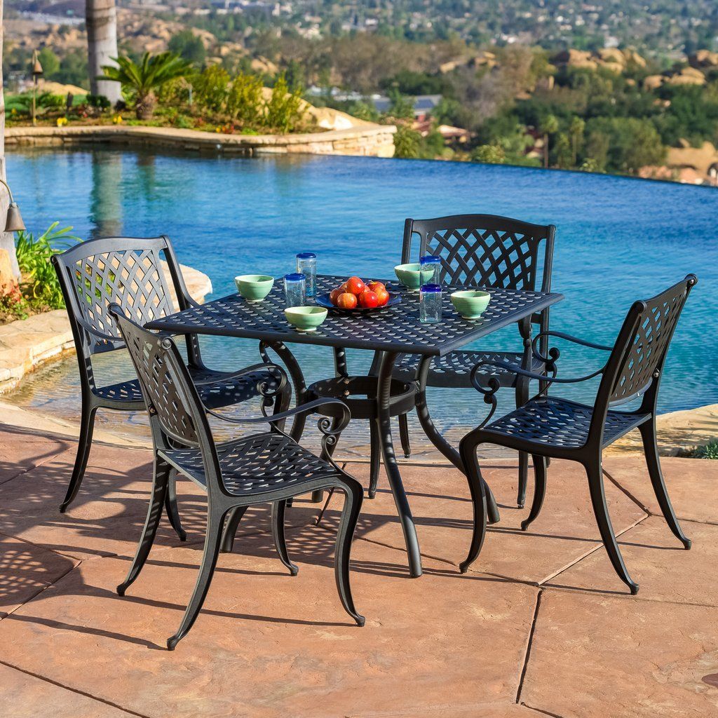 Marietta Cast Aluminum 5 Piece Outdoor Dining Set With Square Table ... within Gdf Studio Marietta Outdoor 5-Piece Cast Aluminum Dining Set