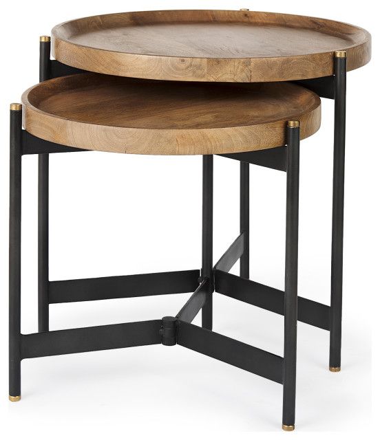 Marquisa Medium Brown Solid Wood W/ Black Metal Base Round Nesting Side ... regarding A Deep Dive into the Craftsmanship of Glover Tables