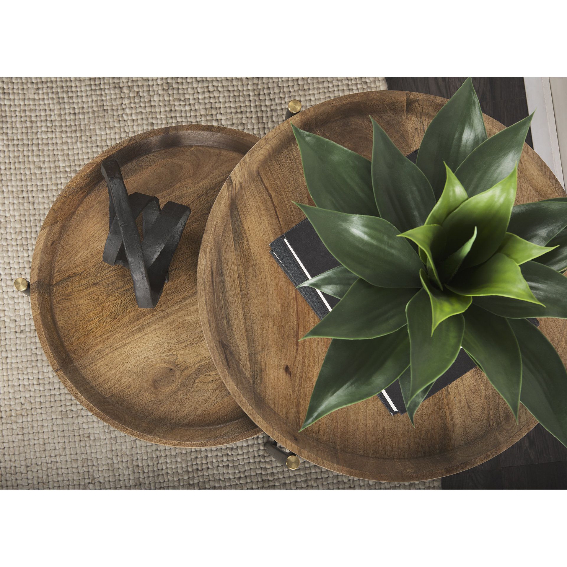Marquisa Medium Brown Solid Wood W/ Black Metal Base Round Nesting Side ... regarding Glover Medium Brown Solid Wood W/ Black Metal Base Nesting Accent Tables