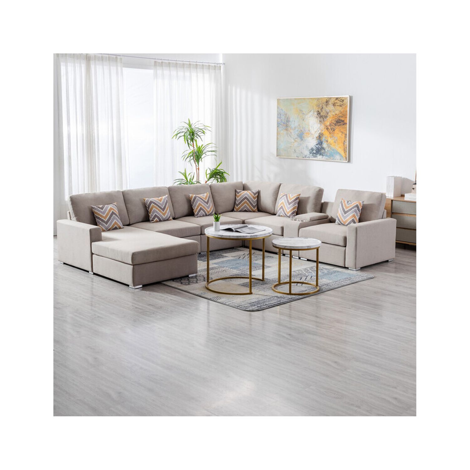 Maykoosh Lakeside Living Linen Fabric 7Pc Reversible Chaise Sectional ... intended for The Nathan Gray Sectional A Deep Dive into Storage and Charging Solutions