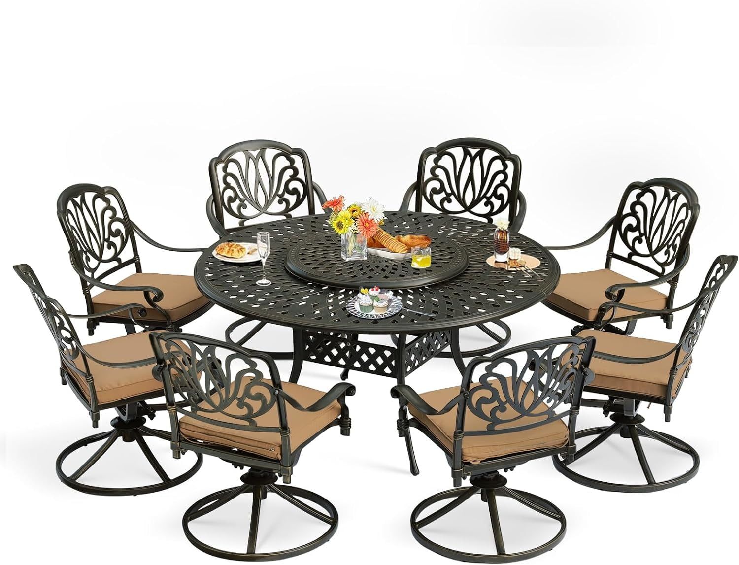 Meetwarm 9-Piece Outdoor Patio Dining Set, All-Weather Cast Aluminum ... intended for 9-Piece Ariel Outdoor Patina Copper Finish Cast Aluminum Dining Set