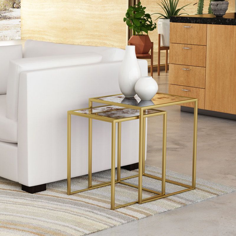 Mercer41 Rael 22&amp;#039;&amp;#039; Tall Glass Frame Nesting Tables | Wayfair throughout 22&amp;quot; Coastal Nesting Tables