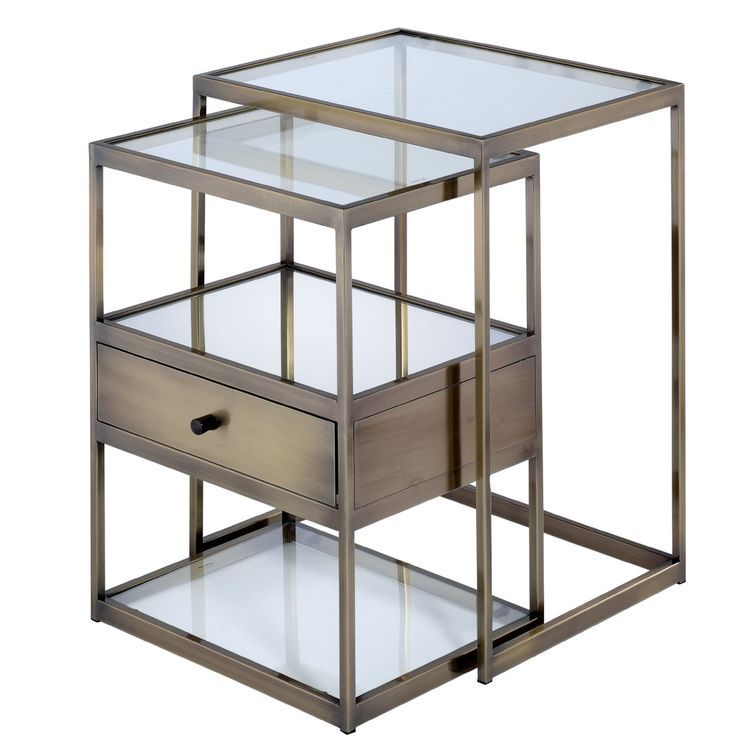 Metal And Glass 2 Piece Nesting Table Set, Brown And Clear - Bm157311 | Glass Nesting Tables ... regarding Andover 2-Piece Nesting Table Set, Clear Glass And Gold