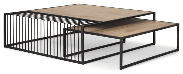 Miles Black Metal W/ Light Wood Nesting Coffee Table - Industrial - Coffee Table Sets - By ... for Miles Black Metal W/ Light Wood Nesting Coffee Table