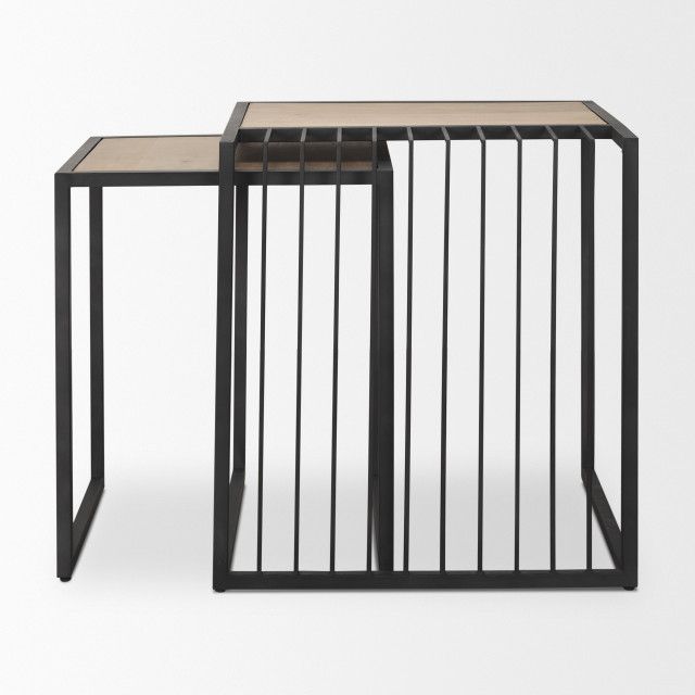 Miles Black Metal With Light Wood Nesting End/Side Table - Industrial - Coffee Table Sets - By ... with Transforming Small Spaces The Genius of Miles Black Metal and Light Wood Coffee Tables