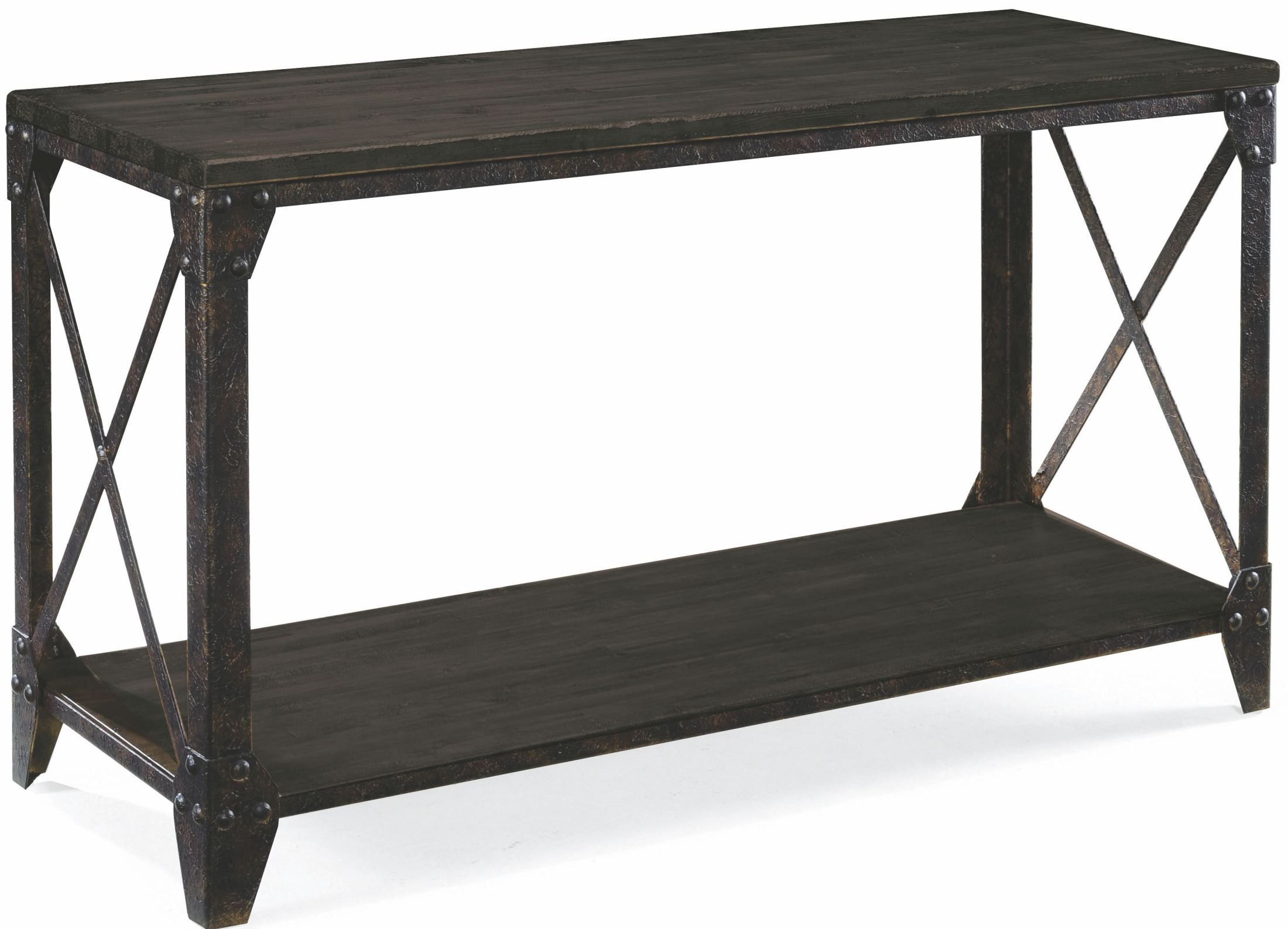 Milford Weathered Charcoal And Gunmetal Rectangular Sofa Table From ... pertaining to How the Weathered Charcoal Finish Enhances the Magnussen Garrett Console Table