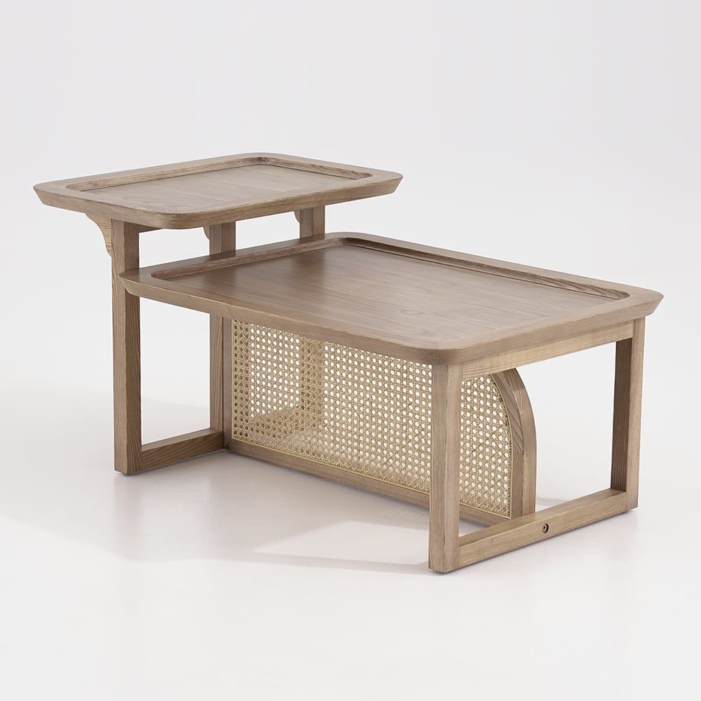Modern 2 Piece Nesting Rattan Wood Coffee Table Set In Natural｜Homary with regard to Amaya Natural Rattan 2-Piece Nesting End Table Set