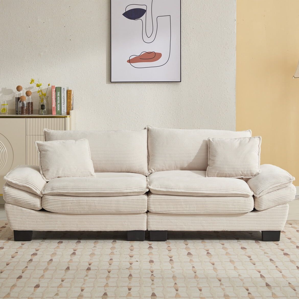 Modern Corduroy Sofa Sleeper Couch, Loveseat Sofa With 2 Pillows, Comfy ... in Beyond the Guest Room How to Integrate a Pink Corduroy Sleeper into Your Decor