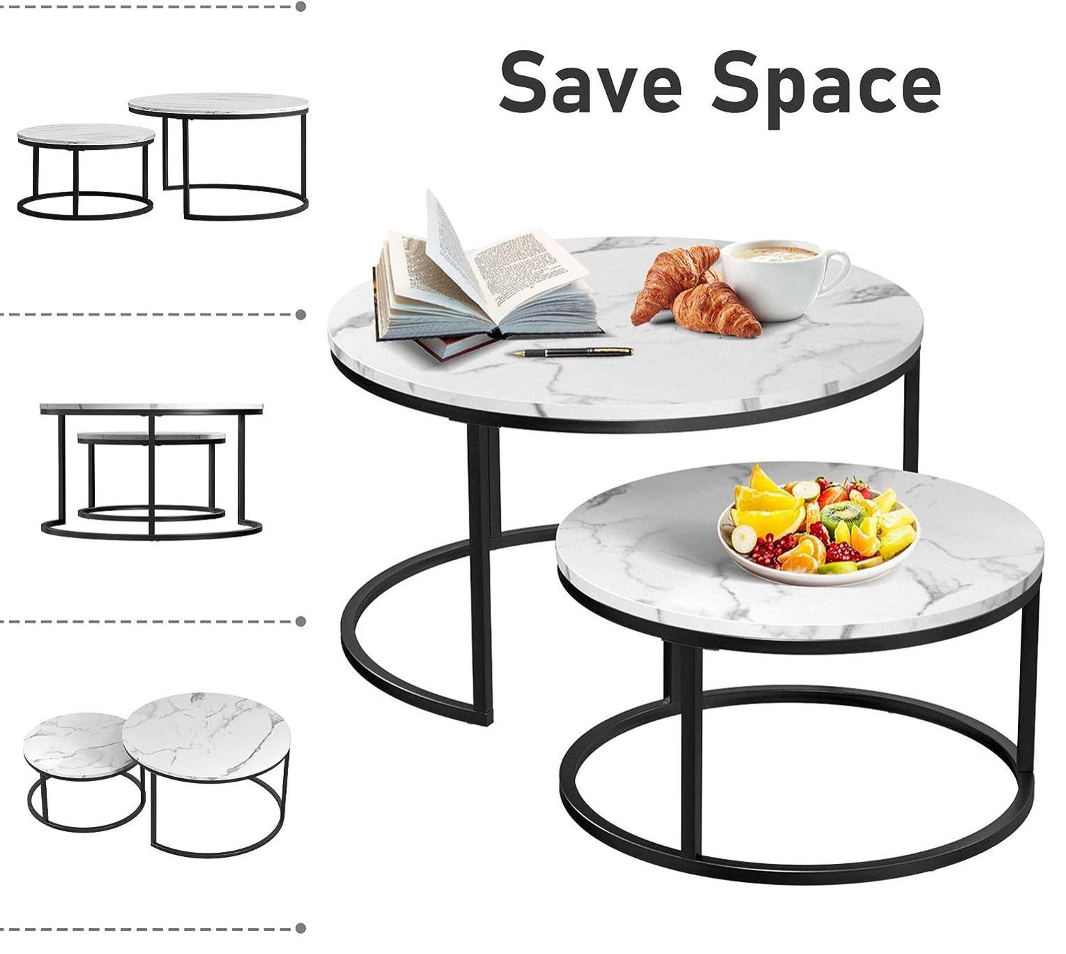 Modern Nesting Coffee Table Set With Black And White Faux Marble Tops ... inside Modern Nesting Coffee Table Set With Black And White Faux Marble Tops