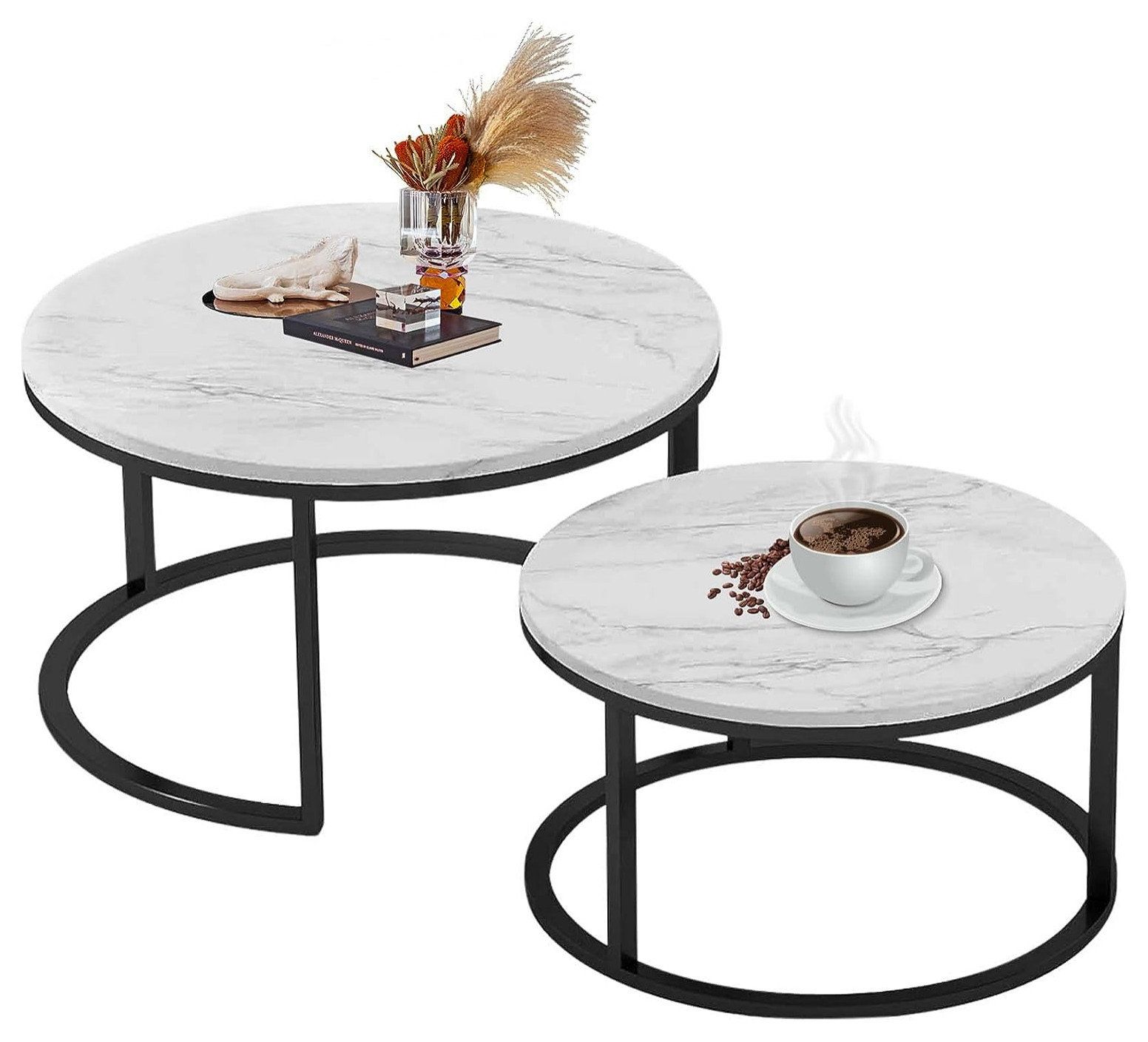 Modern Nesting Coffee Table Set With Black And White Faux Marble Tops ... regarding Achieving a Sophisticated Look with Marble-Top Nesting Tables
