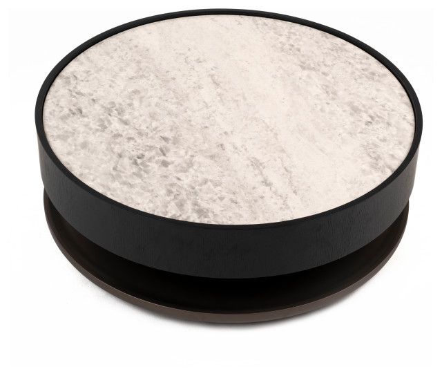 Modrest Miranda Modern Ceramic + Black Oak Round Coffee Table ... regarding Modrest Schiff Modern Marbled Ceramic Coffee Table Set