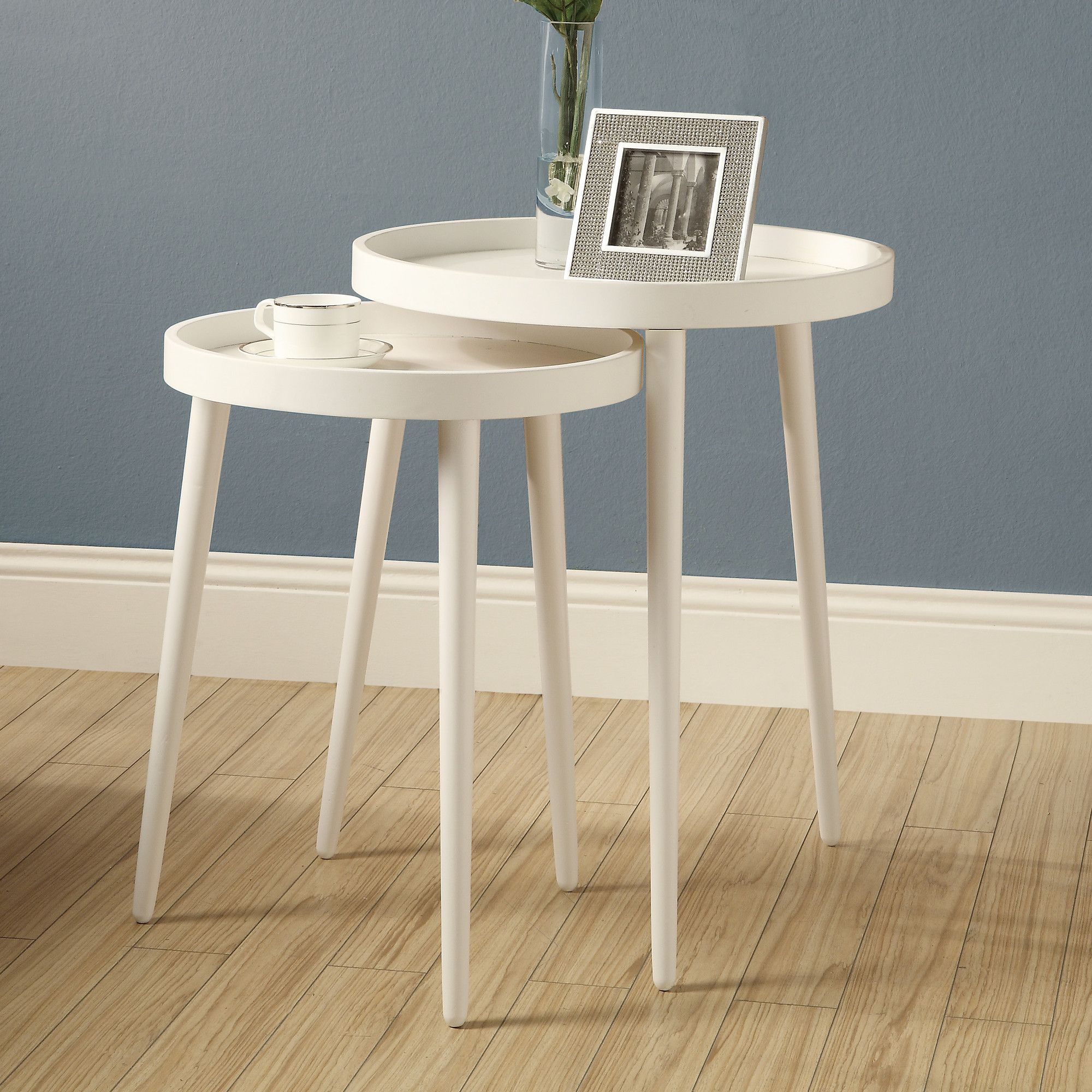 Monarch Specialties Inc. Monarch 2 Piece Nesting Table Set with "Nikki" 2-Piece Aluminum Nesting Table Set, Oval Shaped With Marble Top