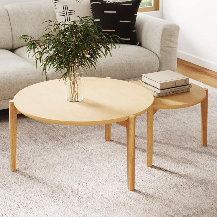 Nathan James Kendall 37 In. W Natural Brown Round Mid-Century Modern ... inside Natural Brown Nesting Tables A Guide to Seamless Integration