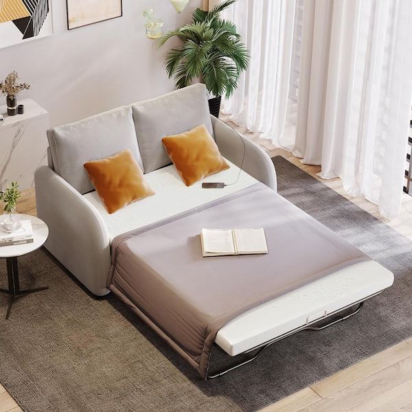 Nestfair 53.5 In. W Beige Solid Velvet Upholstered Twin Size 2-Seater ... regarding Maximizing Your Living Space The Smart Sofa Bed Solution