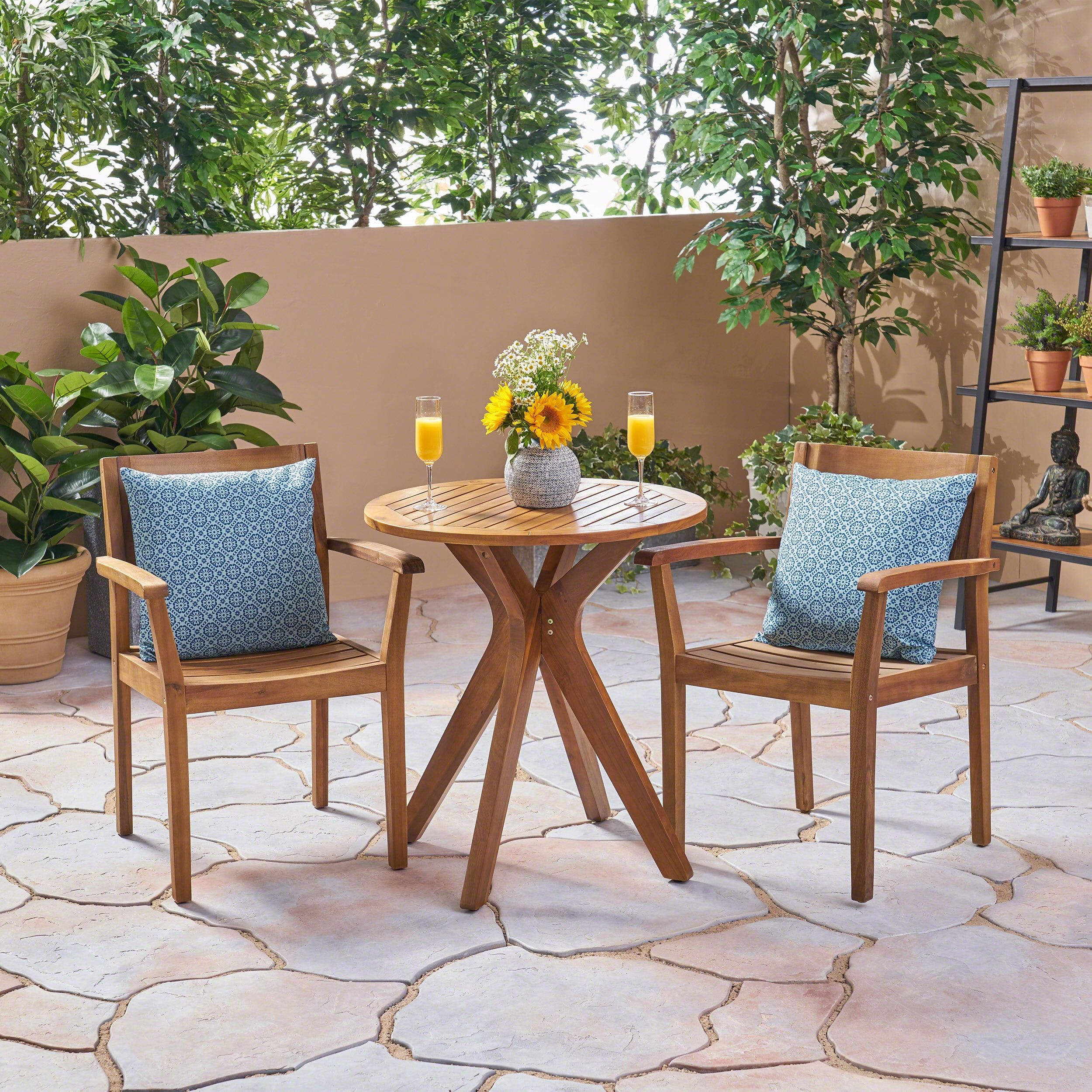 Noble House Stamford 3 Piece Wooden Patio Bistro Set In Teak - Walmart.com in Elevate Your Outdoor Space with the Florence Teak Bistro Set