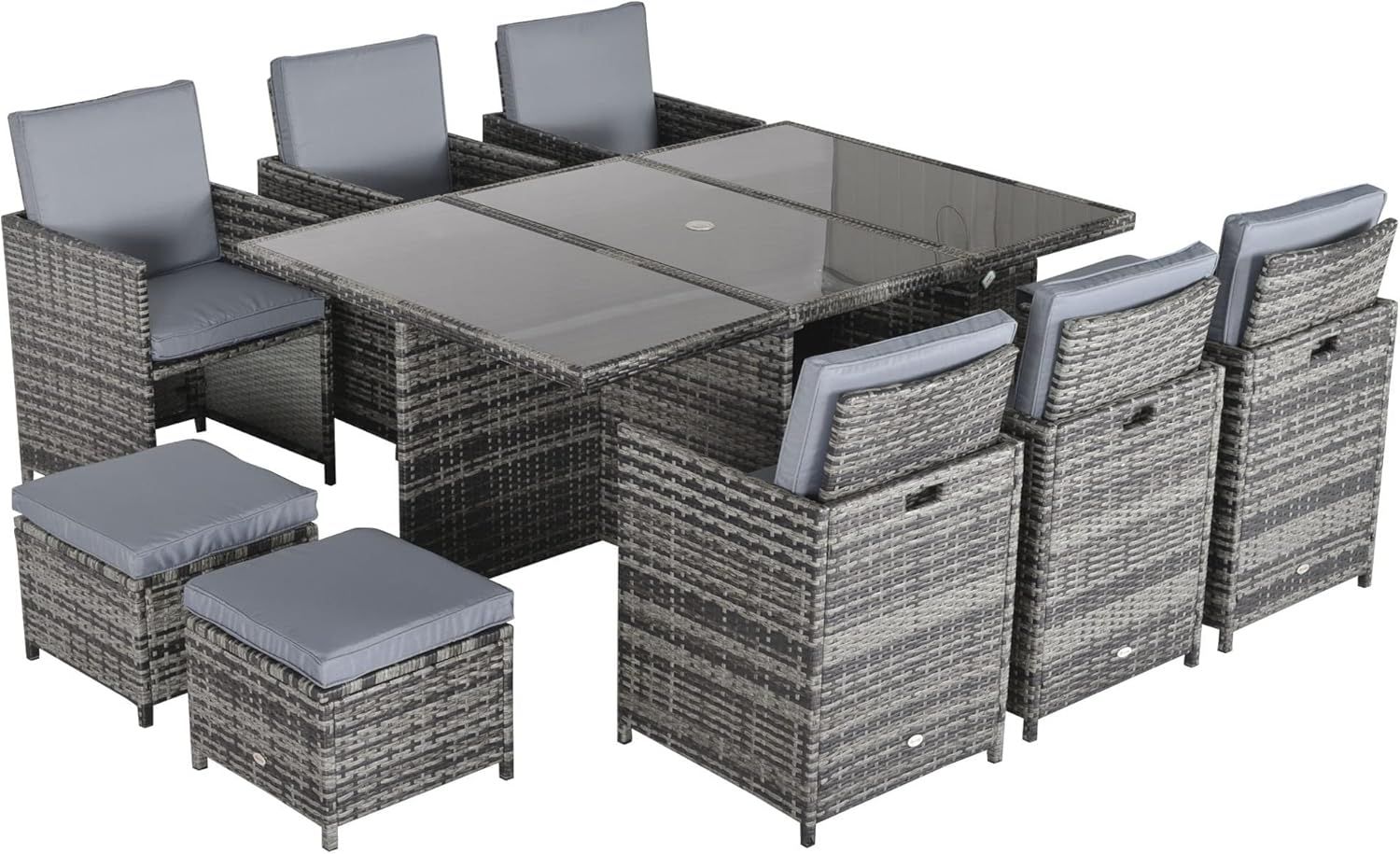 Outsunny 10 Seater Rattan Cube Garden Furniture Set With Parasol Hole ... throughout 10-Seat Outdoor Rectangular Long Dining Wicker Set, Gray