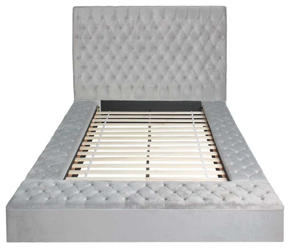 Pemberly Row Contemporary Velvet Upholstered Platform Queen Bed In Gray ... inside Pemberly Row Contemporary Fabric Upholstered Sleeper Sectional Gray