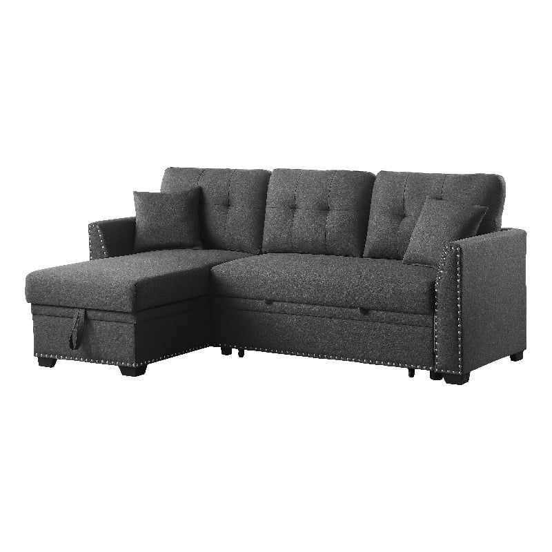 Pemberly Row Sleeper Fabric Sofa Sectional W Reversible Storage Dark ... within Pemberly Row Contemporary Fabric Upholstered Sleeper Sectional Gray