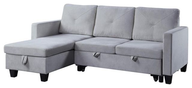 Pemberly Row Velvet Reversible Sleeper Sectional With Storage In Light ... inside Pemberly Row Velvet Reversible Sleeper Sectional With Storage In Light Gray