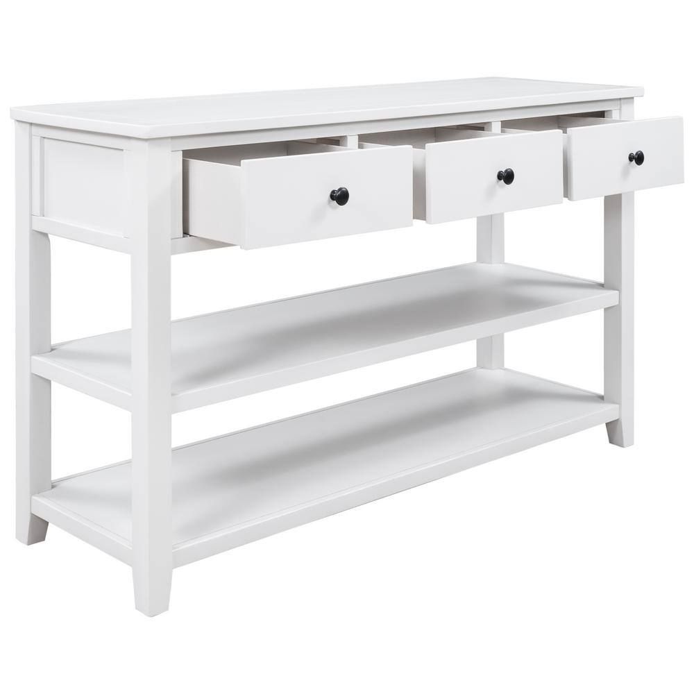 Polibi 50 In. Antique White Rectangle Wood Console Table With Two Open Shelves And Legs For ... with regard to Antique White Console Table With Carved Legs, Two Drawers & Open Shelf