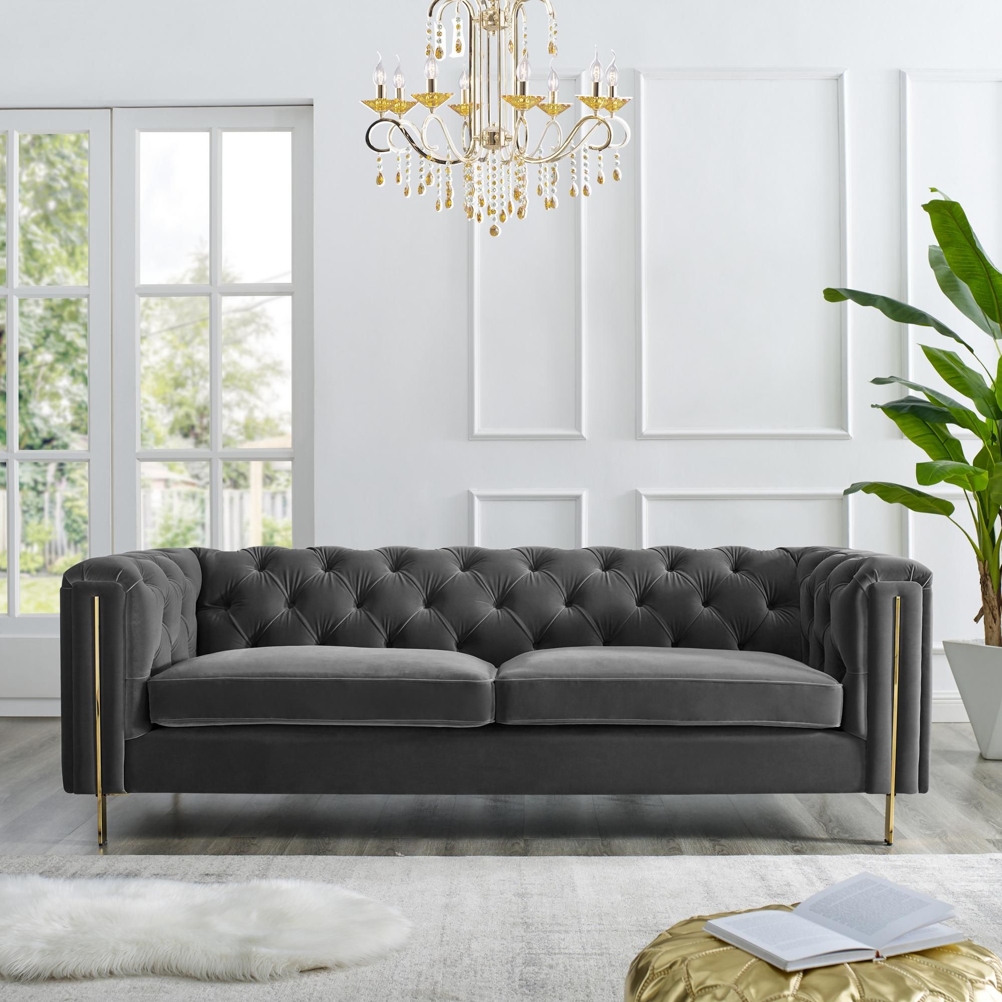Rent To Own Steve Silver Furniture Charlene Gray Velvet Tufted Sofa At ... in Why a Gray Tufted Velvet Sofa Remains a Decorator's Favorite