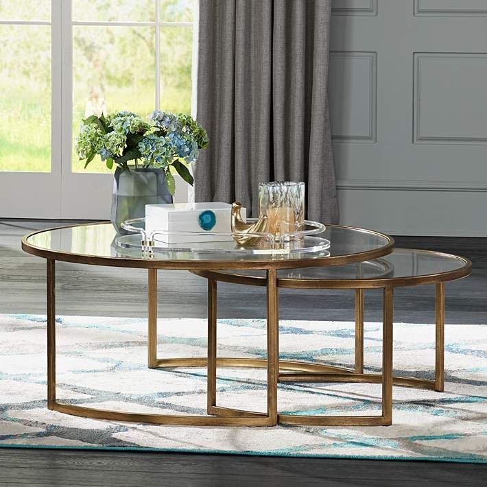Rhea 42" Wide Gold Leaf And Glass Nesting Tables 2-Piece Set - #32T61 ... in Maximizing Your Space with the Versatile Andover Glass and Gold Tables