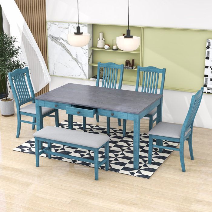 Rosalind Wheeler Botek 6 - Piece Dining Set, Kitchen Table Set With ... throughout Understanding the Benefits of Composite Concrete Dining Set Materials